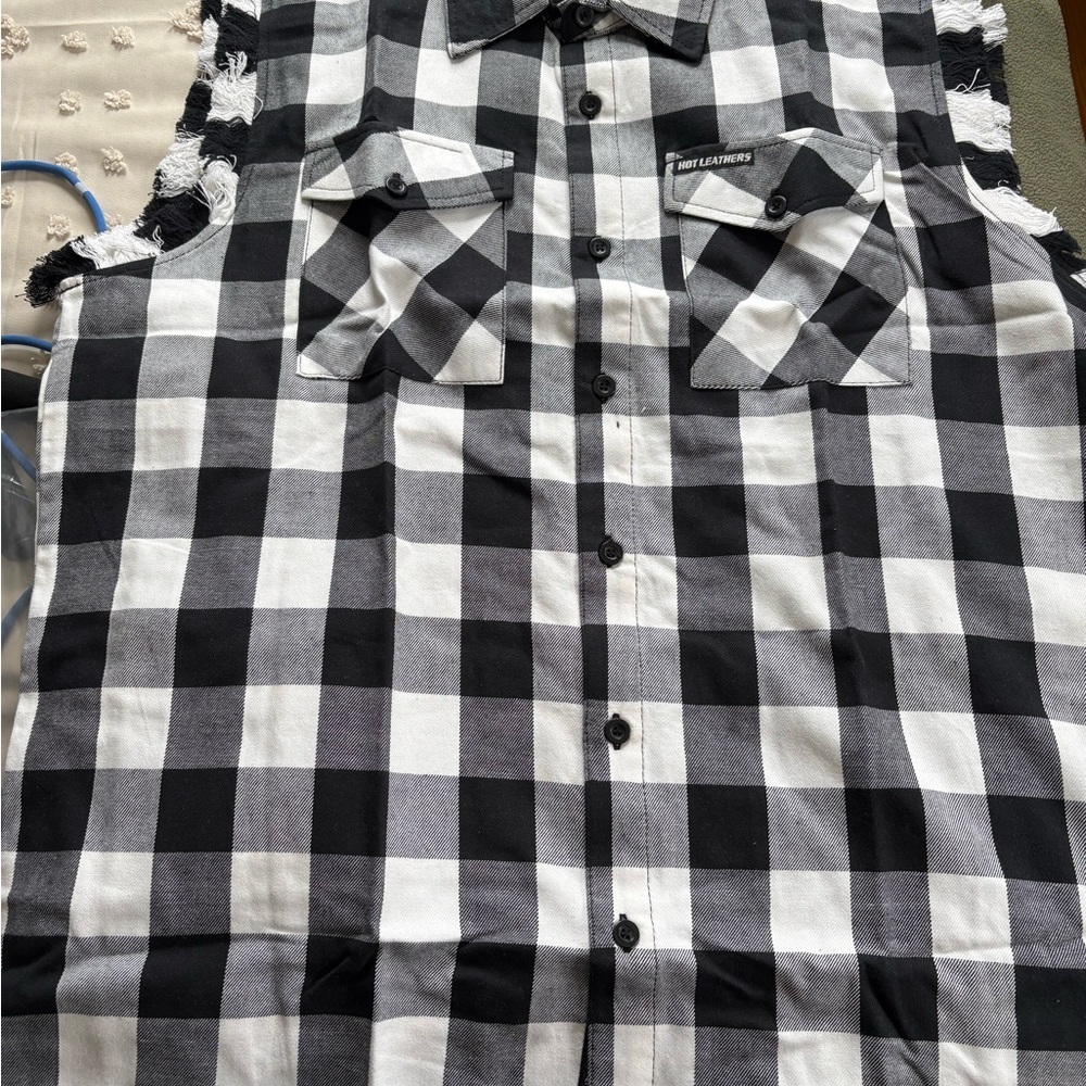 Black and White Checkered Sleeveless Shirt
